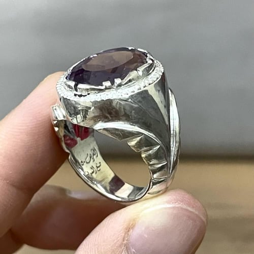 خاتم فضة رجالي بحجر اماتيست ( جمشت )