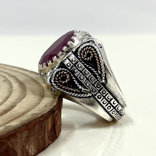 خاتم فضة رجالي بحجر ياقوت افريقي