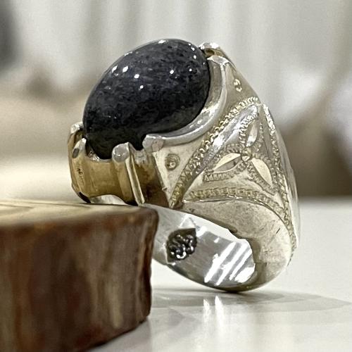 خاتم فضة رجالي بحجر يولايت يماني طبيعي