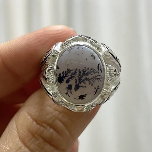خاتم فضة رجالي بحجر عقيق يماني مشجر طبيعي