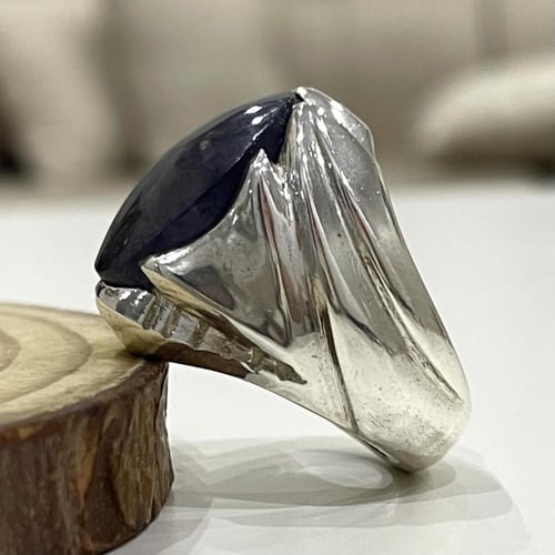 خاتم فضة رجالي بحجر يولايت يماني طبيعي