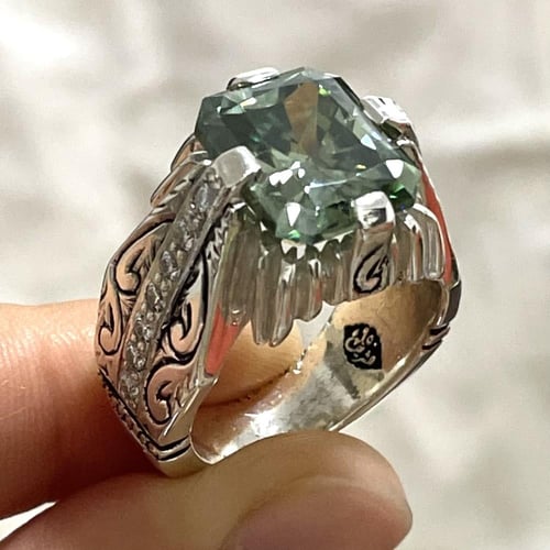 خاتم فضة رجالي بحجر موزنايت صلابة الماس