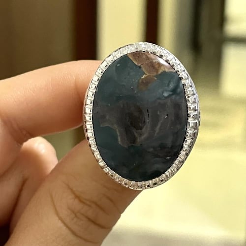 خاتم فضة رجالي بحجر عقيق دم يماني طبيعي