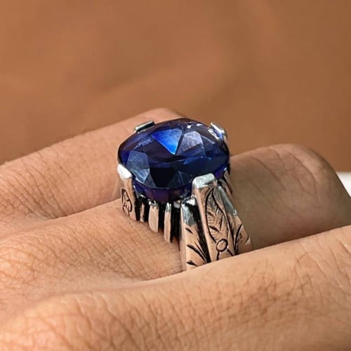 خاتم فضة رجالي بحجر زفير تايلندي