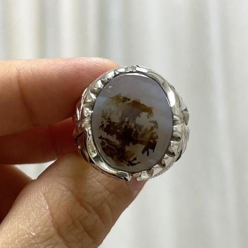 خاتم فضة رجالي بحجر عقيق مشجر يماني طبيعي