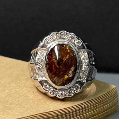 خاتم فضة رجالي بحجر عقيق مكسيكي طبيعي