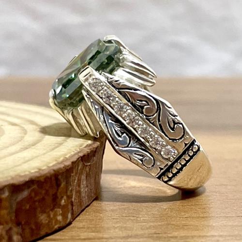 خاتم فضة رجالي بحجر موزنايت صلابة الماس