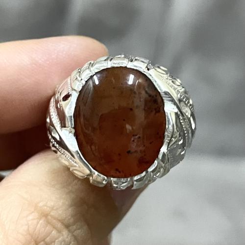 خاتم فضة رجالي بحجر عقيق مشمشي يماني طبيعي