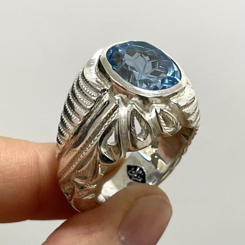 خاتم فضة رجالي بحجر توباز