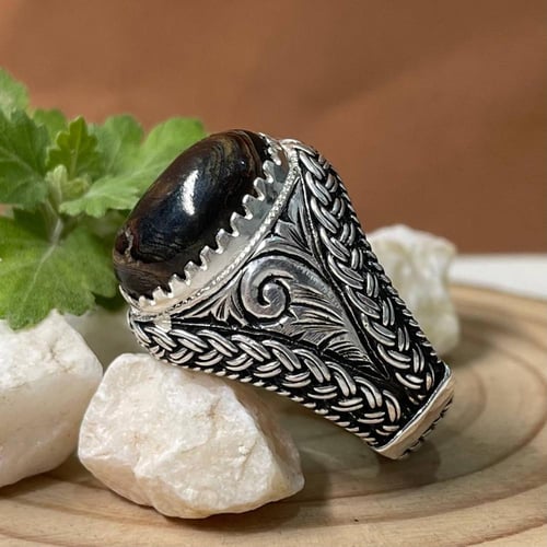 خاتم فضة رجالي بحجر يسر طبيعي