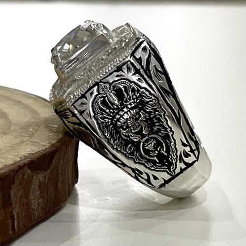 خاتم فضة رجالي بحجر موزنايت صلابة الالماس