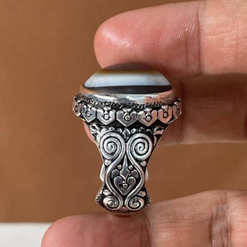 خاتم فضة رجالي بحجر خرزة التبت