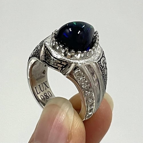 خاتم فضة رجالي بحجر اوبال اثيوبي طبيعي