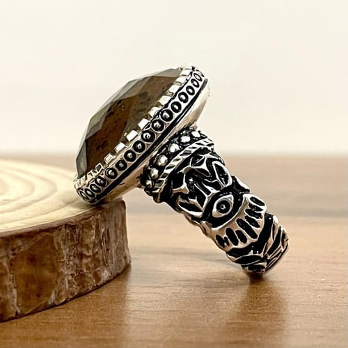 خاتم فضة رجالي بحجر عقيق خرائطي يماني طبيعي