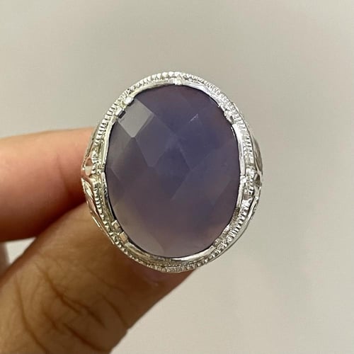 خاتم فضة رجالي بحجر عقيق يماني سوسني طبيعي