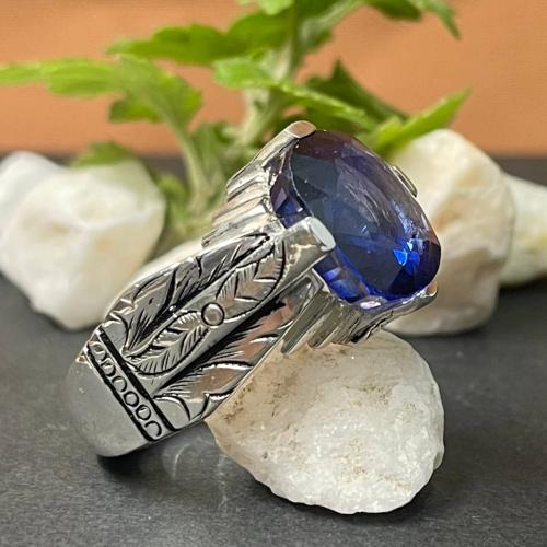 خاتم فضة رجالي بحجر زفير تايلندي