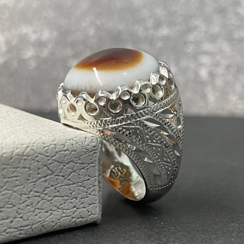 خاتم فضة رجالي بحجر عقيق سليماني بقراني يماني طبيع...