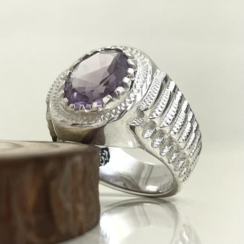 خاتم فضة رجالي بحجر اماتيست ( جمشت )