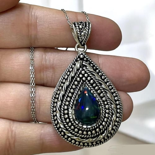قلادة فضة نسائية بحجر اوبال اثيوبي طبيعي