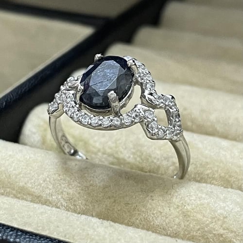 خاتم فضة نسائي بحجر زفير افريقي مرصع زركون سويسري