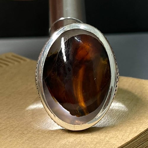 خاتم فضة رجالي بحجر عقيق مصور يماني طبيعي