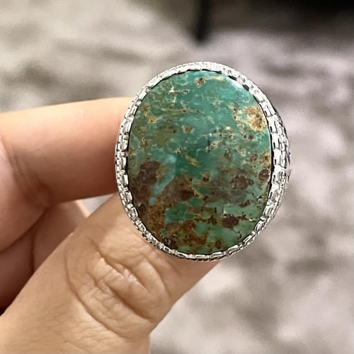 خاتم فضة رجالي بحجر فيروز نيشابوري طبيعي