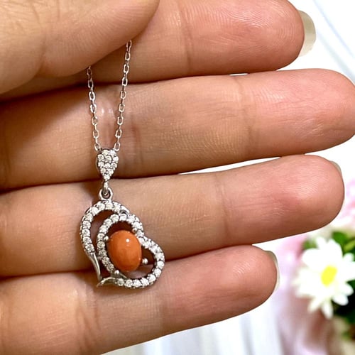 طقم فضة نسائي 3 قطع بحجر مرجان تونسي طبيعي