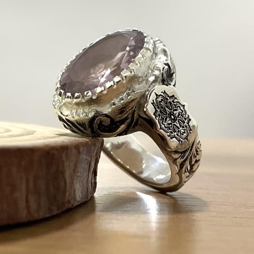 خاتم فضة رجالي بحجر امترين طبيعي