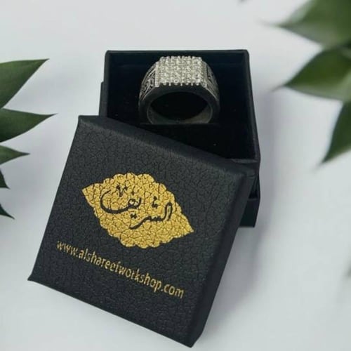 خاتم فضة رجالي مرصع الماس طبيعي
