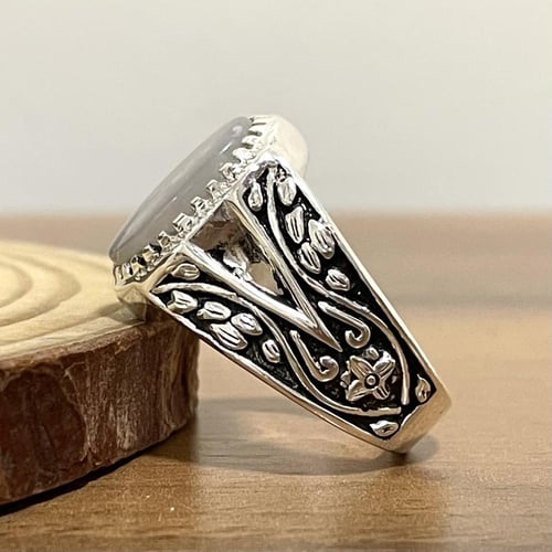 خاتم فضة رجالي بحجر عقيق مشجر يماني طبيعي