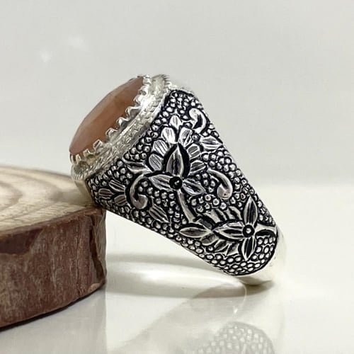 خاتم فضة رجالي بحجر زفير اصفر افريقي