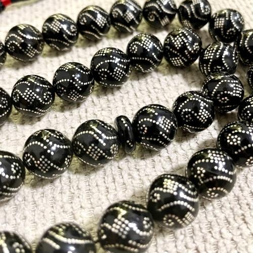 سبحة يسر طبيعي 33 تسبيحه مطعم بالفضة