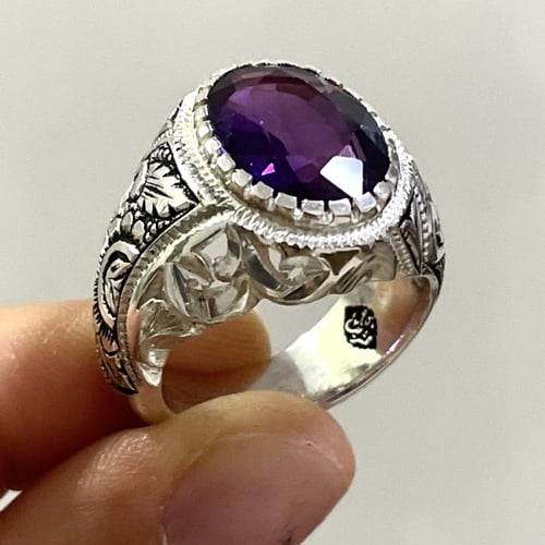 خاتم فضة رجالي بحجر الكسندرايت