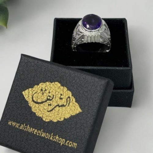 خاتم فضة رجالي بحجر اماتيست (جمشت)