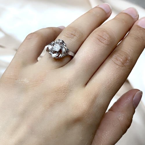 خاتم فضة نسائي بحجر الماس طبيعي