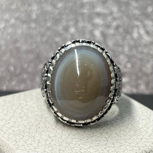 خاتم فضة رجالي بحجر عقيق سليماني طبيعي