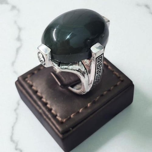 خاتم فضة رجالي بحجر يشم يماني طبيعي