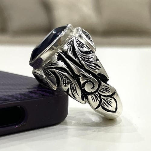 خاتم فضة رجالي بحجر زفير تايلندي