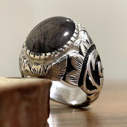 خاتم فضة رجالي بحجر عقيق مسماري طبيعي