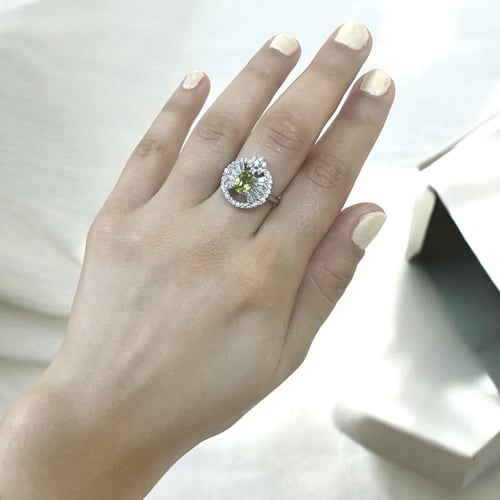 خاتم فضة نسائي بحجر زبرجد طبيعي مرصع زركون سويسري