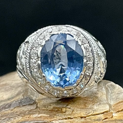 خاتم فضة رجالي بحجر توباز برازيلي لون سويسري