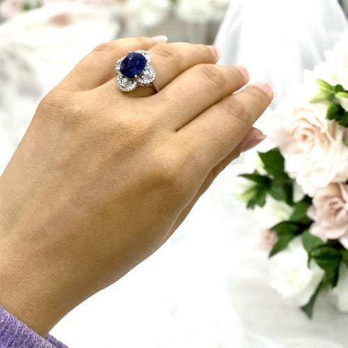 خاتم فضة نسائي بحجر زفير افريقي مرصع زركون سويسري