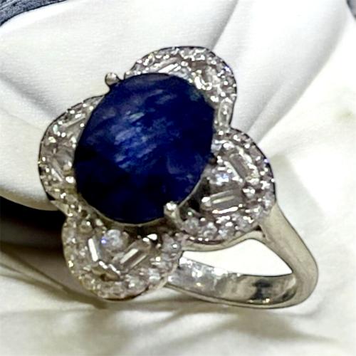 خاتم فضة نسائي بحجر زفير افريقي مرصع زركون سويسري