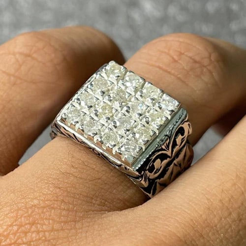 خاتم فضة رجالي الماس طبيعي