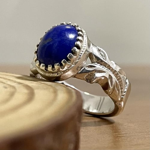خاتم فضة رجالي بحجر لازورد افغاني طبيعي