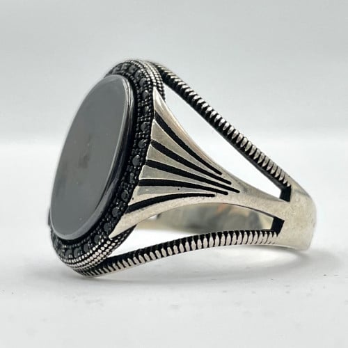 خاتم رجالي فضة حجر اونكس اسود