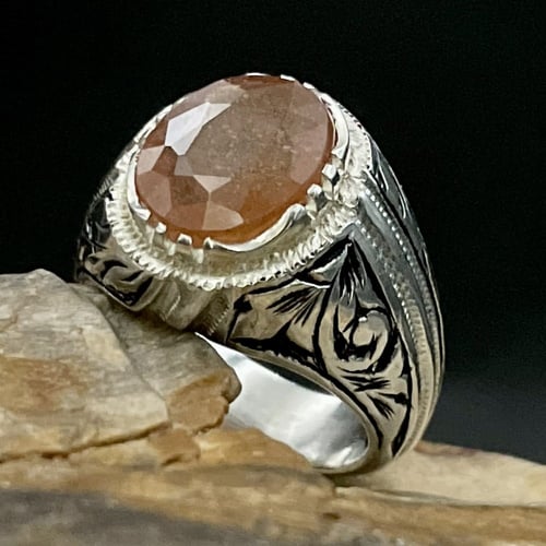 خاتم فضة رجالي بحجر زفير اصفر افريقي