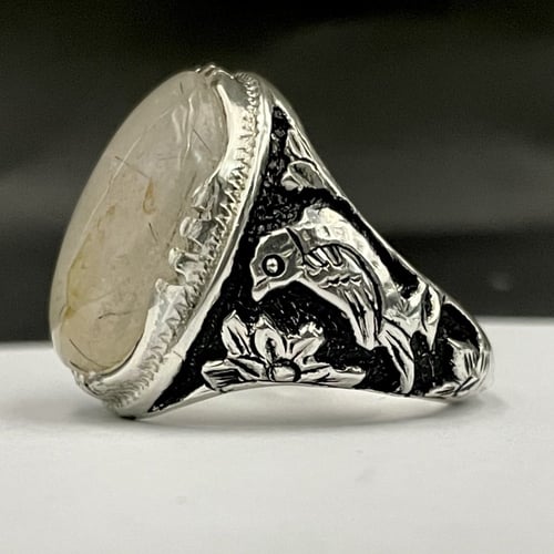 خاتم فضة رجالي بحجر در مسماري طبيعي