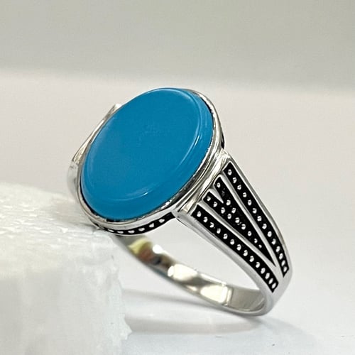 خاتم رجالي فضة حجر اونكس ازرق