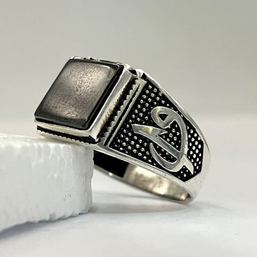 خاتم رجالي فضة حجر اونكس اسود